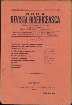 Noua Revistă Bisericească, 11-12/1925, Tipografia cărților bisericești, București