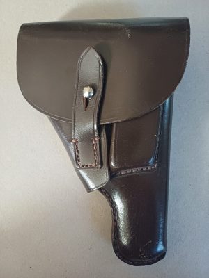 Toc german din piele maro pentru pistol Walther, marcaj GECO, Al Doilea Război Mondial, refolosit după război