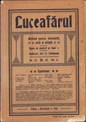 Luceafărul, 1 decembrie stil vechi 1912, Sibiu, redactor Octavian Tăslăuanu, funeraliile lui I L Caragiale