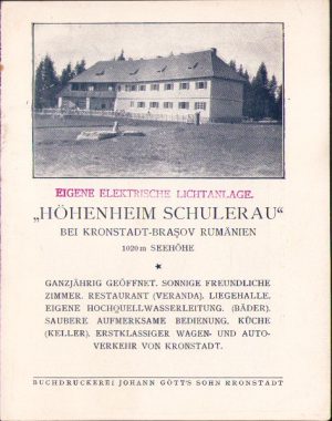Pliant reclamă Höhenheim Schulerau Brașov, cca anii 1920