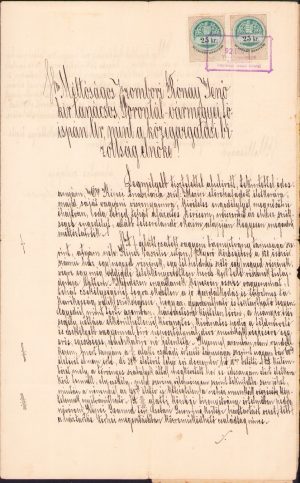 Petiție adresată fișpanului (prefectului) comitatului Torontal, Zombori Rónay Jenő (semnată olograf de el) pentru permiterea căsătoriei unui tânăr român de vârstă militară, Nerău, 1893