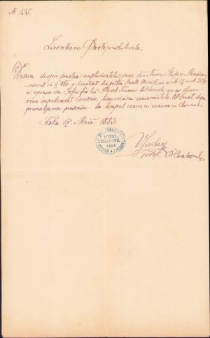 Licență protopresbiterală de căsătorie, 1883, Folea, județul Timiș