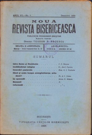 Noua Revistă Bisericească, 9/1925, Tipografia cărților bisericești, București