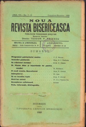 Noua Revistă Bisericească, 7-8/1925, Tipografia cărților bisericești, București