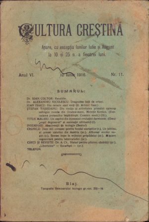 Cultura Creștină, 11/1916, Blaj, Tipografia Seminarului teologic greco-catolic