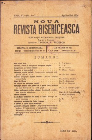 Noua Revistă Bisericească, 1-2/1924, Tipografia cărților bisericești, București