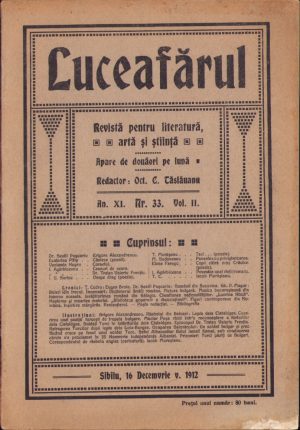 Luceafărul, 16 decembrie stil vechi 1912, Sibiu, redactor Octavian Tăslăuanu, articol despre episcopul greco-catolic Traian Valeriu Frențiu