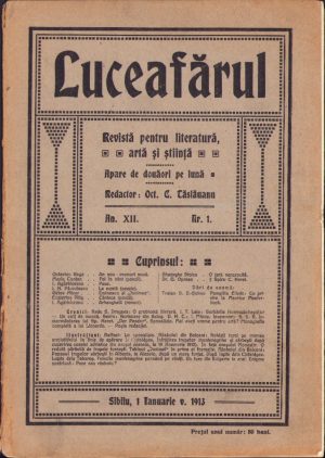 Luceafărul, 1 ianuarie stil vechi 1913, Sibiu, redactor Octavian Tăslăuanu, articol la moartea lui Spiru Haret