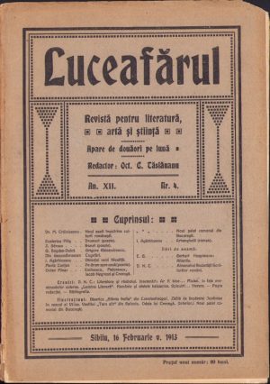 Luceafărul, 1 martie stil vechi 1913, Sibiu, redactor Octavian Tăslăuanu, articole despre Dimitrie Dinicu și Lucia Cosma