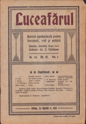 Luceafărul, 22 aprilie stil vechi 1912, Sibiu, redactor Octavian Tăslăuanu