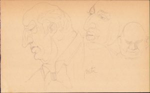 Desen în creion, chipuri de bărbați, semnat Victor