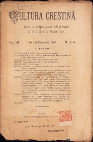 Cultura Creștină, 3-4/1918, Blaj
