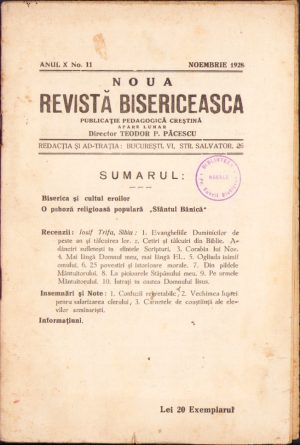 Noua Revistă Bisericească, 11/1928, Tipografia cărților bisericești, București