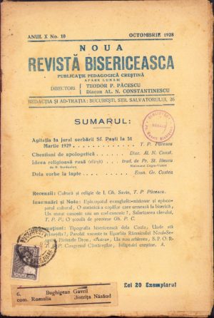 Noua Revistă Bisericească, 10/1928, Tipografia cărților bisericești, București