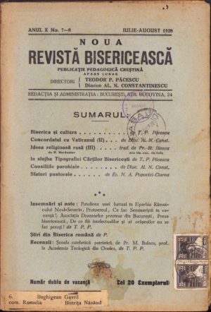 Noua Revistă Bisericească, 7-8/1928, Tipografia cărților bisericești, București