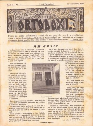 Ortodoxia, foaie de zidire sufletească scrisă de un grup de preoți și credincioși, colegat de 51 numere 1934-1935, hebdomadar, București