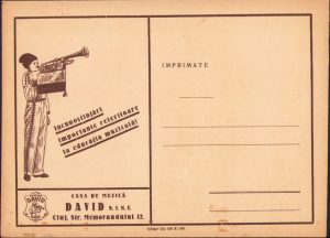 Plic cu reclamă Casa de muzică David, Cluj, perioada interbelică