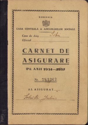 Carnet de asigurare 1934-1937, funcționar la bancă, Sibiu