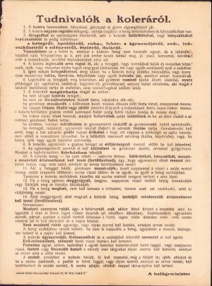 Tudnivalók a koleráról, magyar-német, A belügyminiszter, Schmidl Sándor könyvnyomdája, Budapest