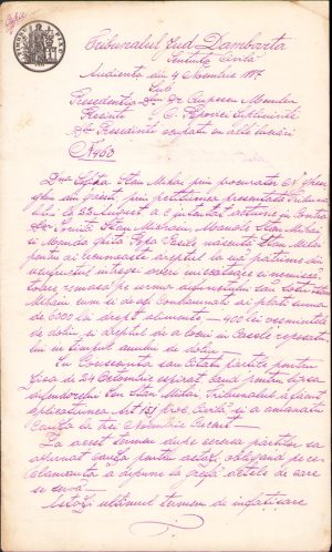 Sentință civilă în cauza unei moșteniri, Tribunalul Dâmbovița, 1887