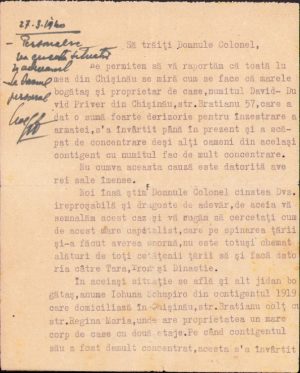 Denunț anonim împotriva a doi evrei care au evitat concentrarea, Chișinău, Basarabia, 1940