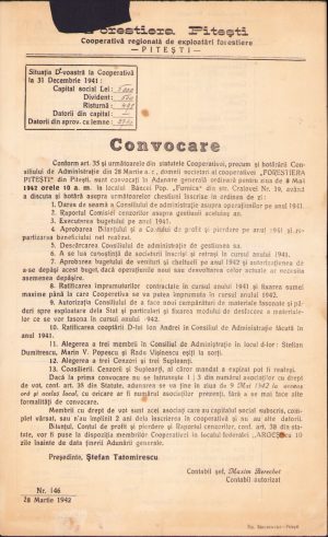 Forestiera Pitești, convocare 1941, Pitești