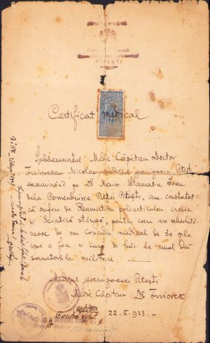 Acte medicale militare, 1923, Divizia a 3-a, Pitești, lot de 2 acte
