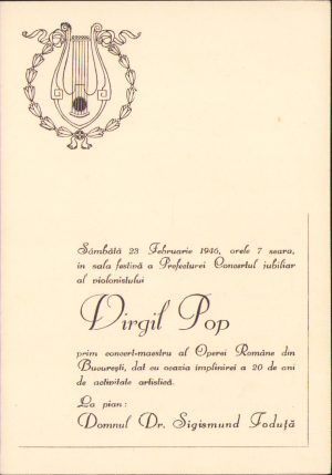 Program concert jubiliar Virgil Pop, 1946, Cluj, acompaniat de Sigismund Toduță
