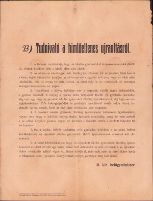 Tudnivalók az himlőellenes ujraoltásról, M kir belügyminiszter, Schmidl Sándor könyvnyomdája, Budapest
