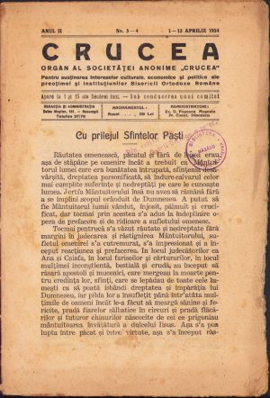 Crucea, organ al Societăței Anonime Crucea pentru susținerea intereselor culturale, economice și politice ale preoțimei și instituțiunilor Bisericii Ortodoxe Române, 3-4/1924