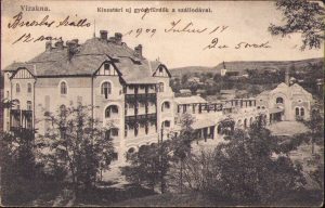 Ocna Sibiului, băile noi și hotelul/Vizakna, Kincstári uj gyógyfürdők a szállodával, carte poștală, circulată