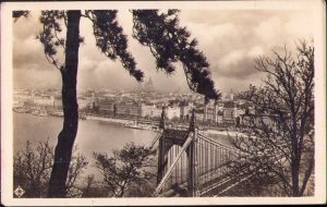 Budapest Kilátás a Szt Gellért hegyről, carte poștală, circulată Dumbrăveni
