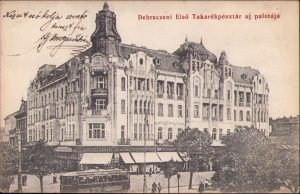Debreczeni Első Takarékpénztár uj palotája, carte poștală, circulată Gherla