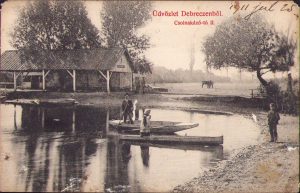 Üdvözlet Debreczenből, Csolnakázó-tó II, carte poștală, circulată Gherla