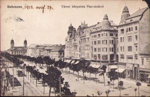 Debrecen Városi bérpalota Piac utcával, carte poștală, circulată Zalău