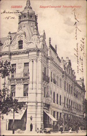 Szeged Szeged-Csongrádi Takarékpénztár, carte poștală, circulată Gherla
