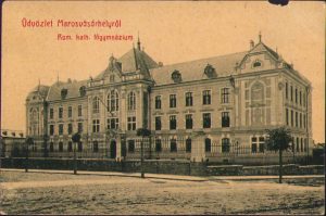 Salutări din Târgu Mureș, Gimnaziul superior romano-catolic/Üdvözlet Marosvásárhelyről, Rom kath főgymnázium, carte poștală, necirculată