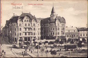 Oradea, hotel Vulturul Negru/Nagyvárad Fekete Sass szálloda, carte poștală, circulată Gherla