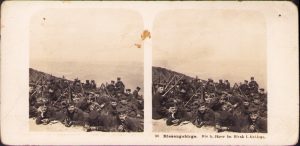 Riesengebirge, Die 5 Jäger im Bivak i Gebirge, Neue Photographische Gesellschaft A G, Steglitz-Berlin, 1904, stereoscopic photo