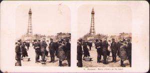 Blackpool, Merry caterers on the beach, stereoscopic photo