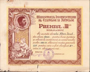 Diplomă Medalia de bronz școlară, premiul a III-lea, Oradea, 1933