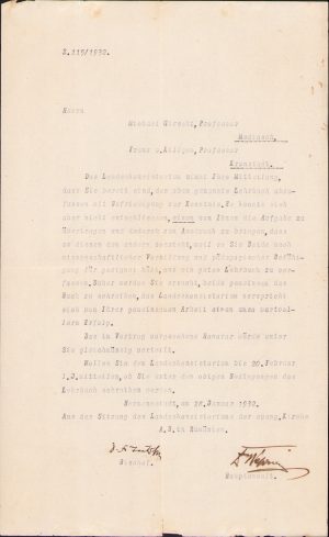 Semnătura episcopului luteran Friedrich Teutsch din Sibiu, manu propria, 1932, pe această corespondență cu profesorul Michael Girscht din Mediaș și profesorul Franz von Killyen din Brașov