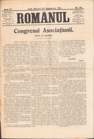 Ziarul Românul din 4/17 septembrie 1913, Arad, vorbind pe larg despre moartea și funeraliile lui Aurel Vlaicu