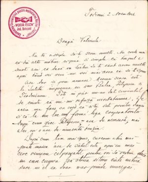 Scrisoare olografă a marelui și bogatului proprietar armean Mihalache Popovici-Bâznoșanu din Bucovina, proprietar (printre altele) a moșiei Bâznoasa, județul Botoșani