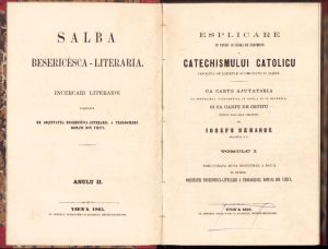 Esplicare cu temeiu si usiora de preceputu a catechismului catolicu insocita de esemple acomodate si alese ca carte ajutatoria la instruirea catechetica in scola si in biserica si ca carte de cetitu pentru familiele crestine de Iosefu Deharbe preotu DSI, tomulu I, prelucrata dupa editiunea a dou'a de membrii Societatei bisericesci-literarie a teologiloru romani din Viena, Vien'a, 1865, cu spesele Societatiei si tipariului mechitaristiloru, cu semnătura olografă a lui Vasile Grigore Borgovan