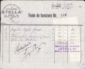Foaie de furnizare Legătoria de cărți Stella, Sibiu, 1929