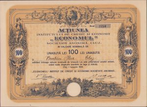 Acțiune a Institutului de Credit și Economii Economul din Cluj, 1924