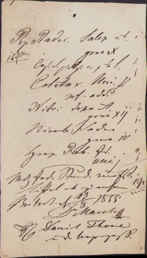 Lot de două rețete magistrale prescrise de doctorul A Marky, Bistrița, 1853