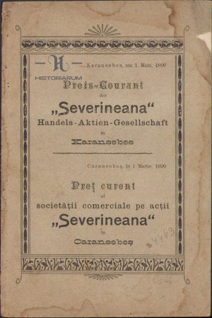 Severineana, depozit de tip băcănie-coloniale-mărfuri generale, broșură, anul 1899, Caransebeș