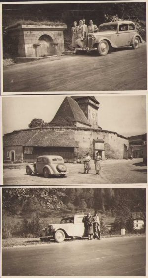 Lot de trei fotografii cu un automobil de epocă cu numere de înmatriculare de Sibiu, perioada interbelică